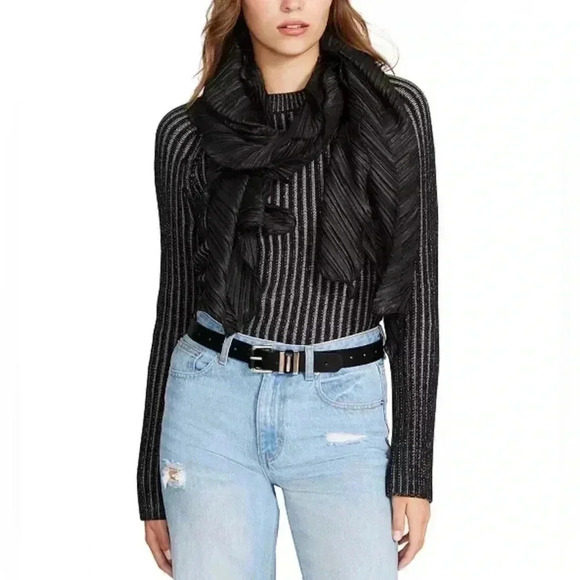 Steve Madden Multi-Loop Silver Black Faux Vegan Leather Belt Large NWT - Picture 1 of 10